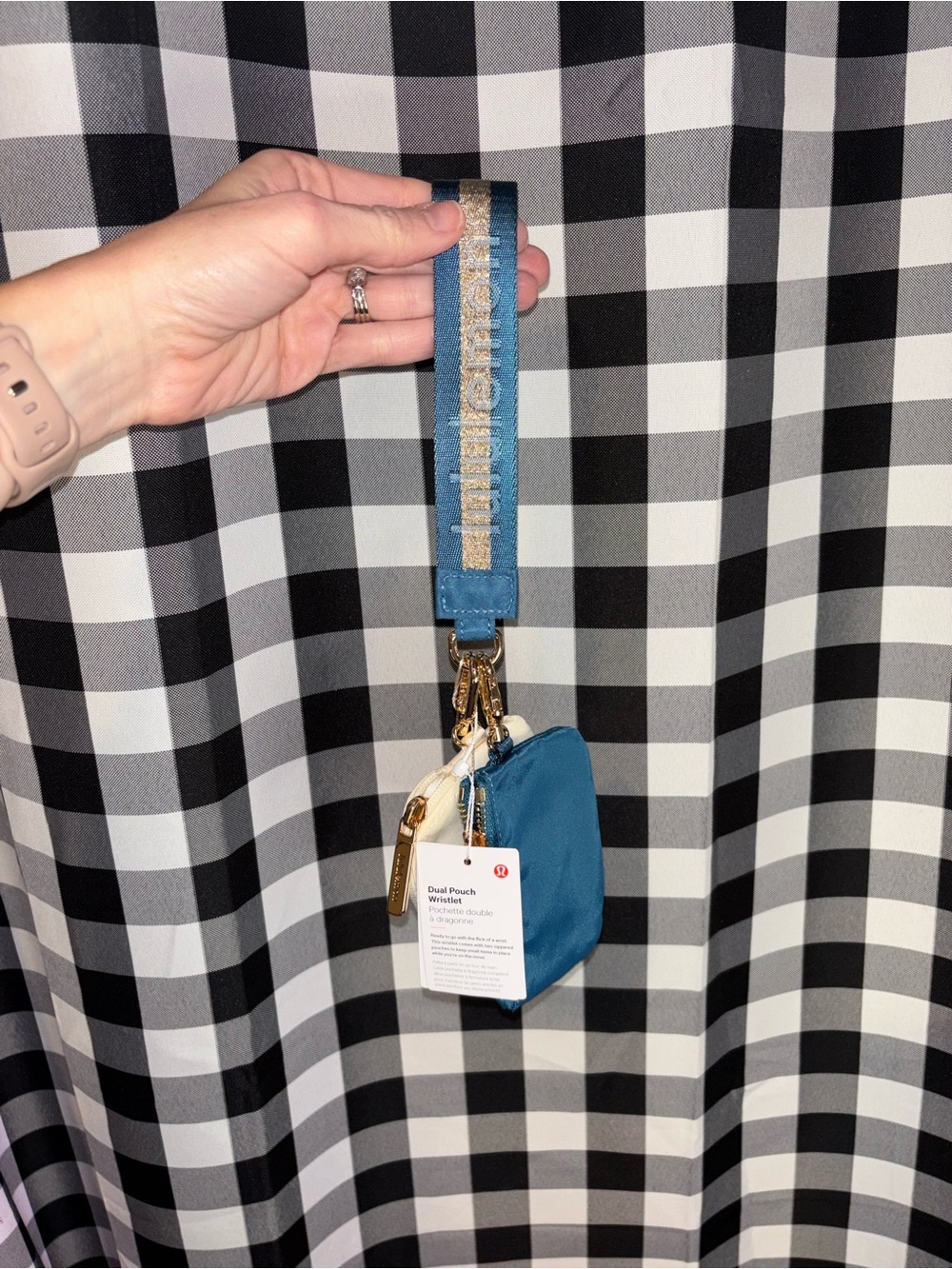 lululemon athletica Teal and White Dual Pouch Wristlet with Gold Hardware